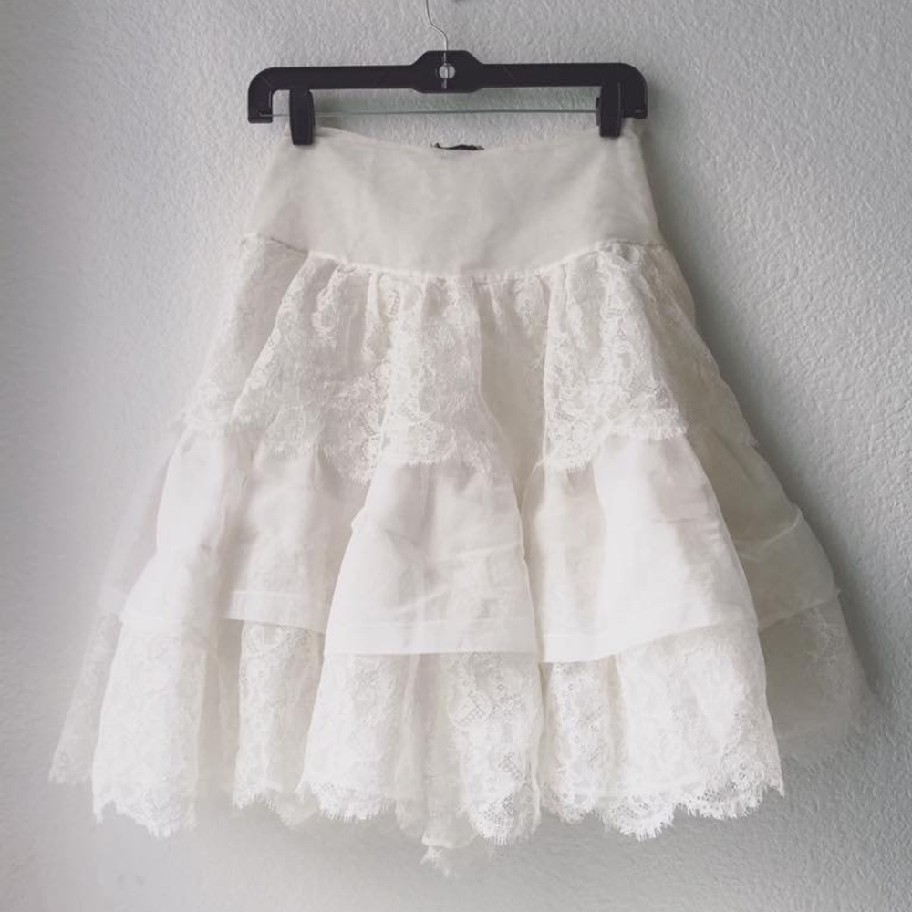 Vintage 1950's Sheer Lace Ruffle Tiered Skirt